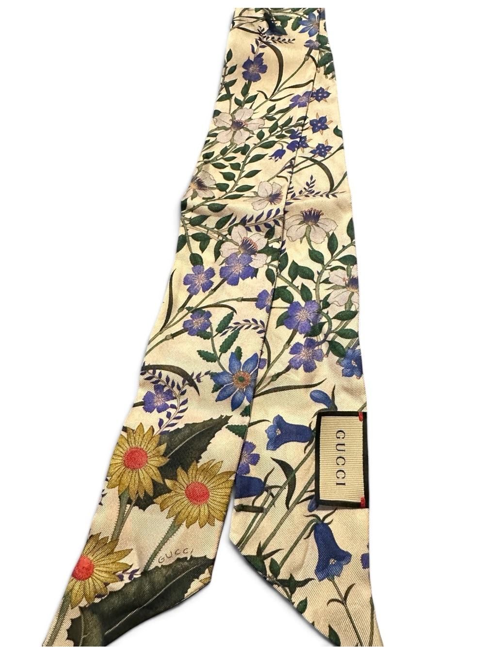 Gucci Flora Floral Print Silk Neck Bow Scarf - Picture 1 of 6